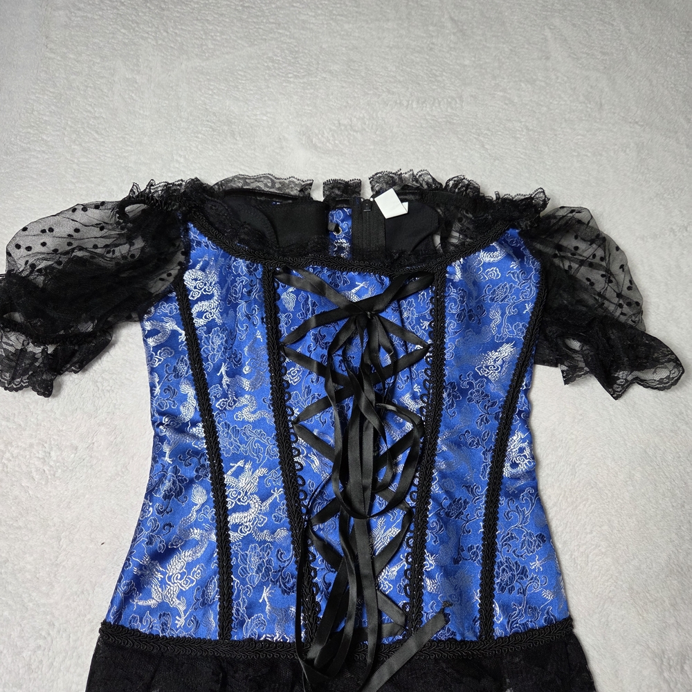 Blue and Black Lace Corset Top